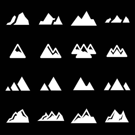 Vector white mountains icons set on black backgroundのイラスト素材