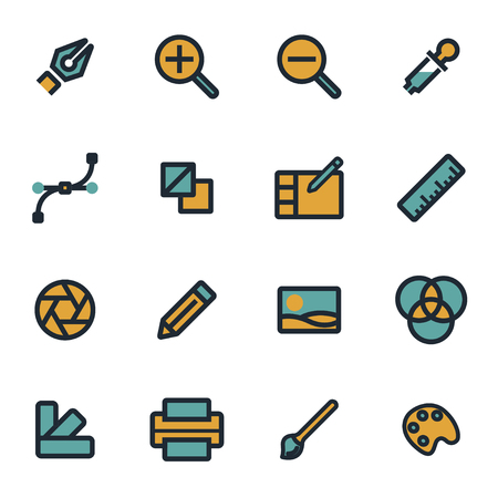 Vector flat graphic design icons set on white backgroundのイラスト素材