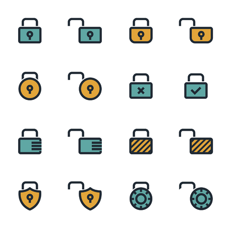 Vector flat locks icons set on white backgroundのイラスト素材