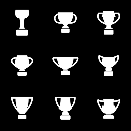 Vector white trophy icons set on black backgroundのイラスト素材