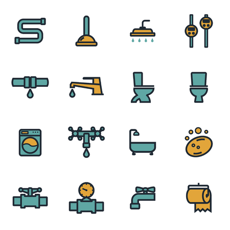 Vector flat plumbing icons set on white backgroundのイラスト素材