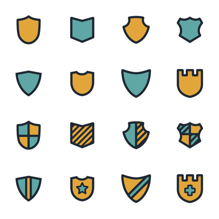 Vector flat shield icons set on white backgroundのイラスト素材