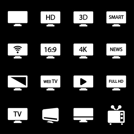 A Vector white tv icons set on black background illustration.のイラスト素材