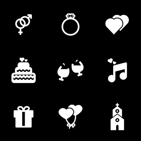Vector white wedding icons set on black backgroundのイラスト素材