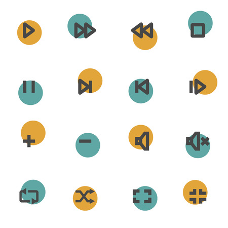 Vector flat media player icons set on white backgroundのイラスト素材
