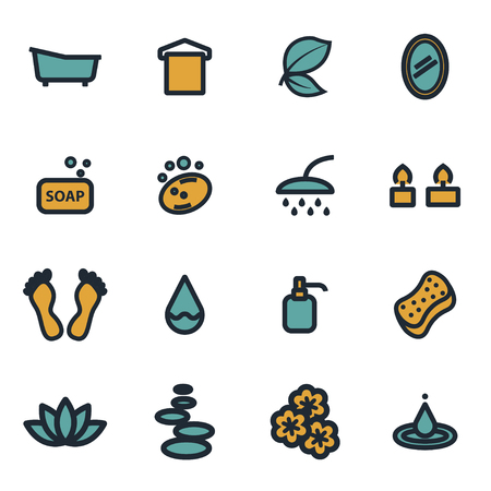 Vector flat spa icons set on white backgroundのイラスト素材