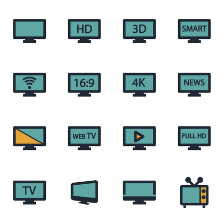 Vector flat tv icons set on white backgroundのイラスト素材