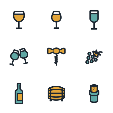 Vector flat wine icons set on white backgroundのイラスト素材