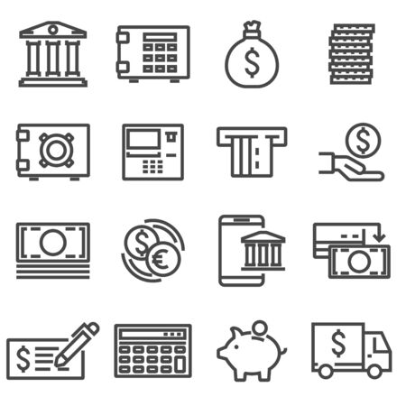 Vector line bank icons setのイラスト素材
