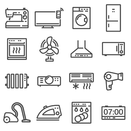 Vector line Household appliances icons set on white backgroundのイラスト素材