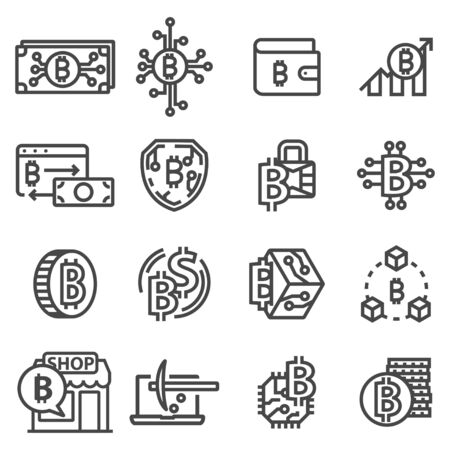 Vector line Bitcoin icons set. Cryptocurrency symbolsのイラスト素材