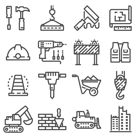 Vector construction icons set. Building line symbolsのイラスト素材