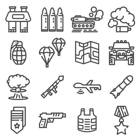 Vector line army and military theme icons setのイラスト素材