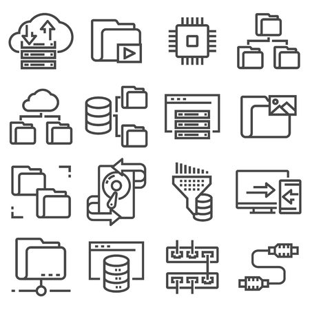 Set of Data Management Related Vector Line Iconsのイラスト素材
