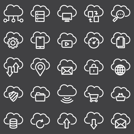 Simple Set of Computer Cloud Related Vector Line Icons on Gray Backgroundのイラスト素材