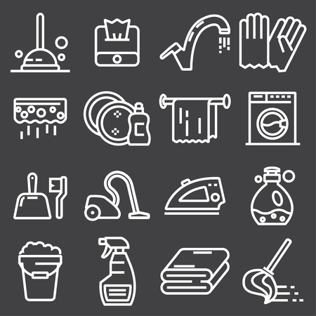Cleaning service, icon set, services for cleaning and laundry in various roomsのイラスト素材