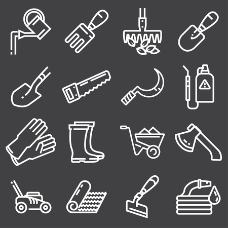 Web icons set - Gardening, tools on black background.のイラスト素材