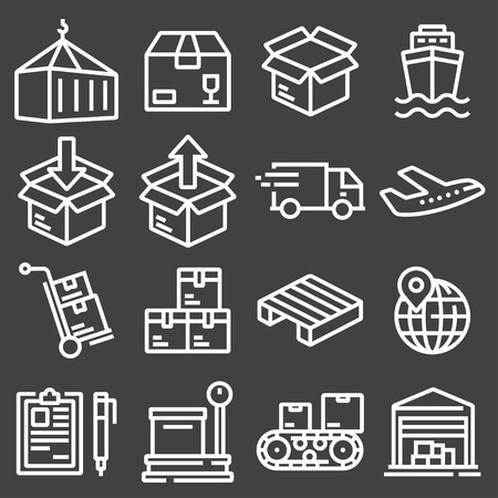 Shipping and Logistics Icons with black Background.のイラスト素材