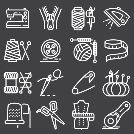 Vector sewing equipment and needlework icons setのイラスト素材