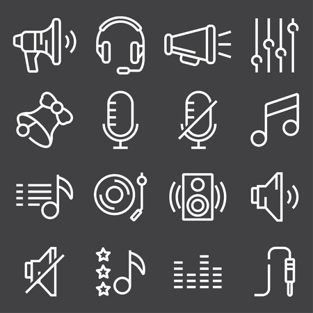 Sound icons set vector, Audio signs, buttons, elements Isolated on gray background. Music, volume concept.のイラスト素材