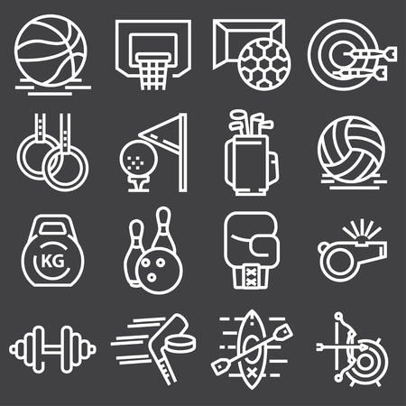 Sports set icons. Flat vector illustration in white on gray background.のイラスト素材