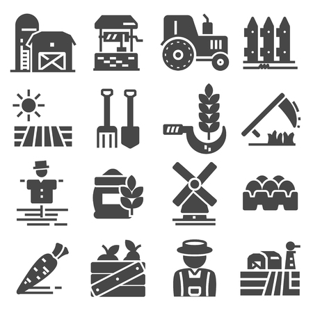 Vector black Agriculture and Farming icons setのイラスト素材