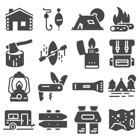 Hiking and Camping Icons Set. Vector illustrationのイラスト素材