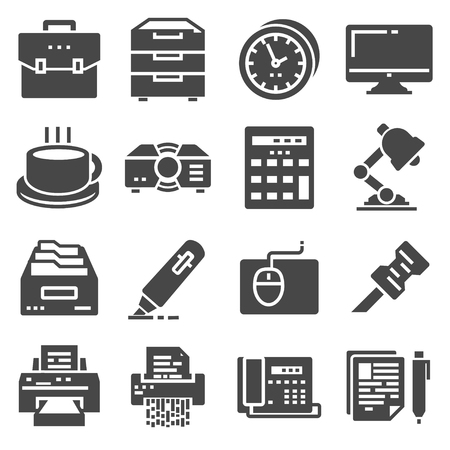 Vector black office icons set on white backgroundのイラスト素材