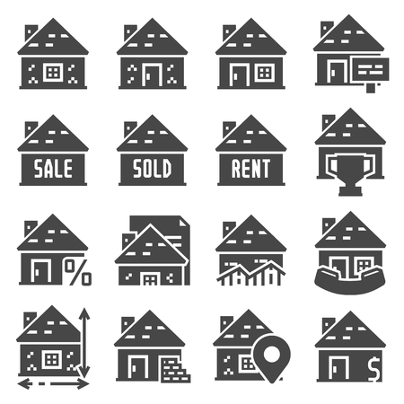 Real Estate icons set with White Backgroundのイラスト素材