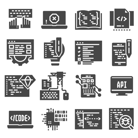 Vector black Code, programming icon set on white backgroundのイラスト素材