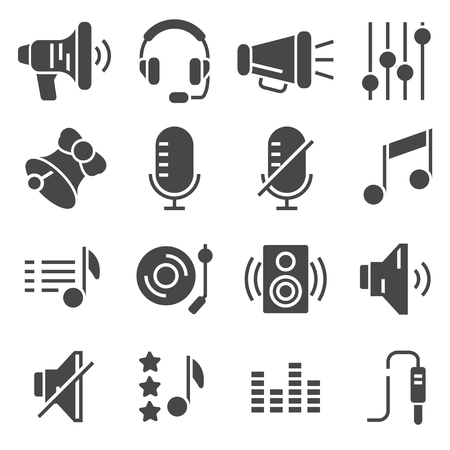 Sound icons set vector, Audio signs, buttons, elements Isolated on white backgroundのイラスト素材