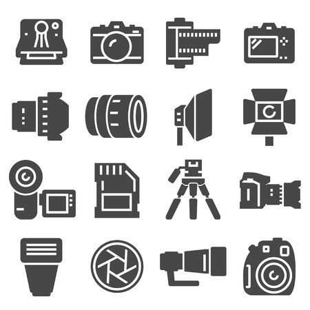 Vector black photo icons set on white backgroundのイラスト素材