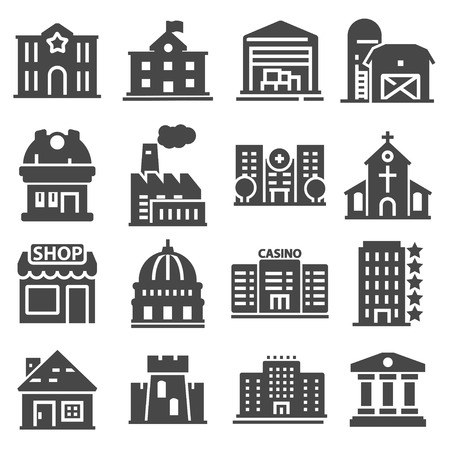 Government building icons set of police school house isolated vector illustrationのイラスト素材