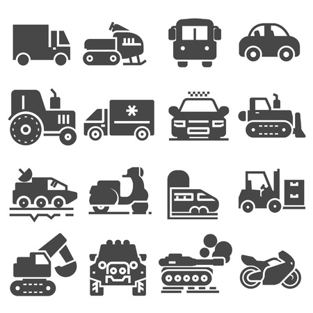 Vector black vehicles icons set on white backgroundのイラスト素材