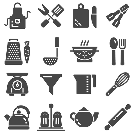Vector black Cooking and kitchen icons set on white backgroundのイラスト素材