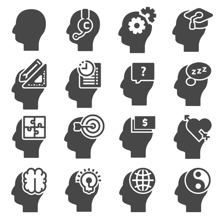 Icons set of human mind process, people thinking, brain, mental health.のイラスト素材