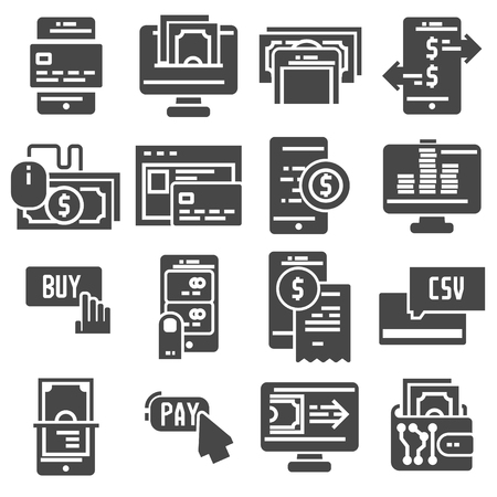 Pay online and mobile banking icons, flat designのイラスト素材