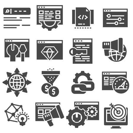 SEO optimization and marketing thin gray vector icons setのイラスト素材