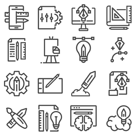 Thin line creative process and project workflow icons set for website and mobile site and appsのイラスト素材