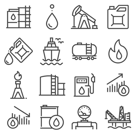 Industry oil gray line vector icon setのイラスト素材
