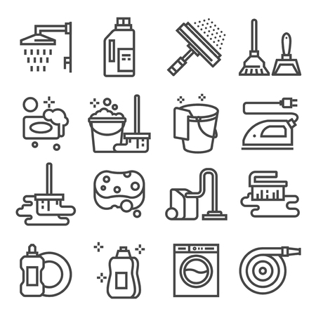 Cleaning service, icon set, services for cleaning and laundry in various roomsのイラスト素材