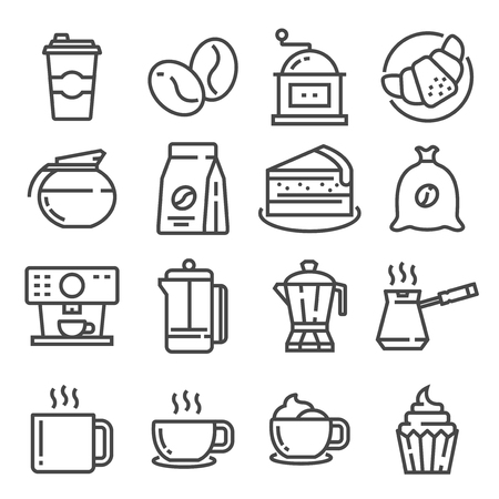 Coffee and Accessories. Set of Outline Icons.のイラスト素材