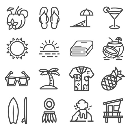 Vector Tropical summer, hawaii icon set with white backgroundのイラスト素材