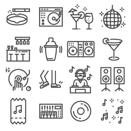 Set of dancing, dj, music, disco vector line icons on white backgroundのイラスト素材