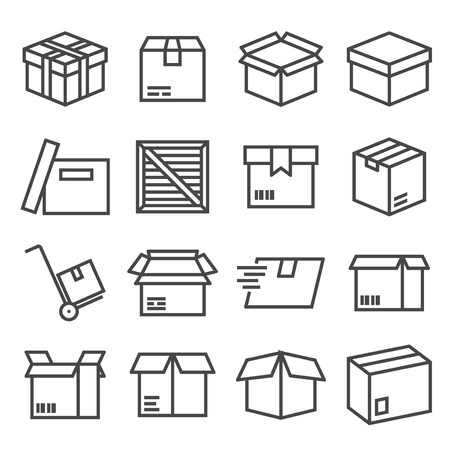 Vector box and parcel icons set for business on white backgroundのイラスト素材