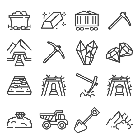 Mining industry. Vector outline icons. Extraction of minerals from the earthのイラスト素材