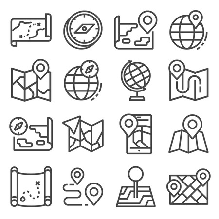 Vector line Map and Geo-location icons setのイラスト素材