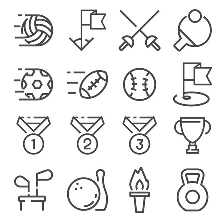 Vector gray line Sport and athletic icons set on white backgroundの写真素材