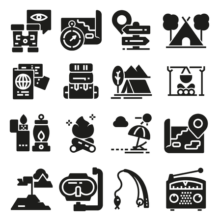 Set of icons and symbols for camping and hiking. Vector illustration - Adventureのイラスト素材
