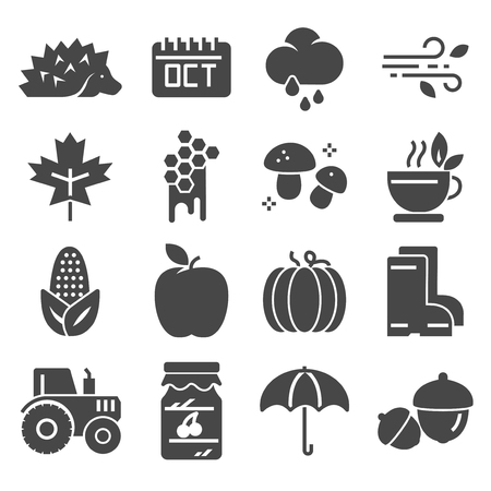 Autumn icon set. vector set. pumpkin, chestnut umbrella and moreのイラスト素材